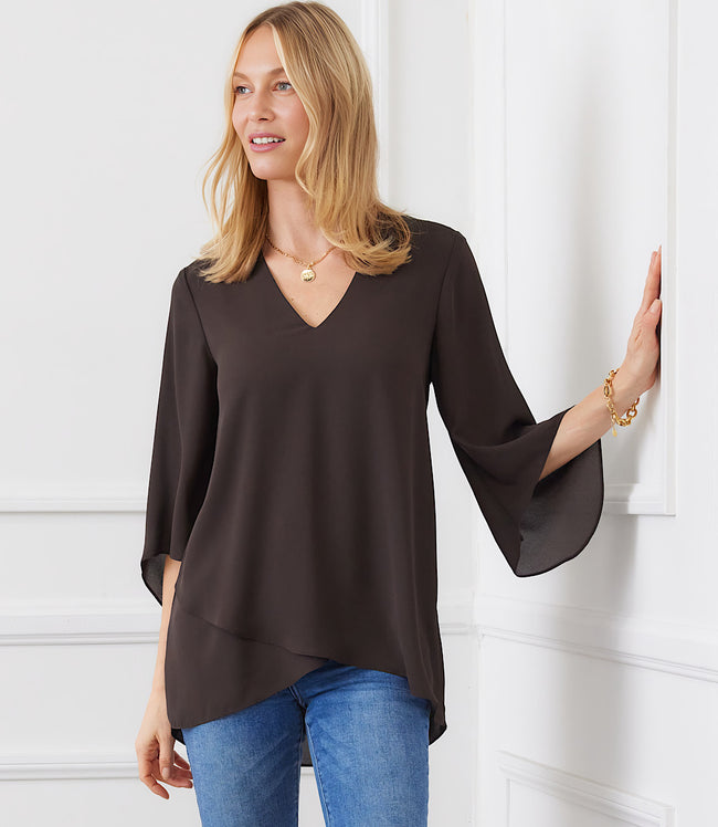 Karen Kane Brown Bracelet Sleeve Asymmetric Top Karen Kane