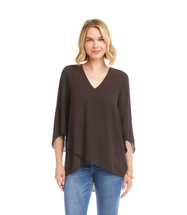 Karen Kane Brown Bracelet Sleeve Asymmetric Top Karen Kane