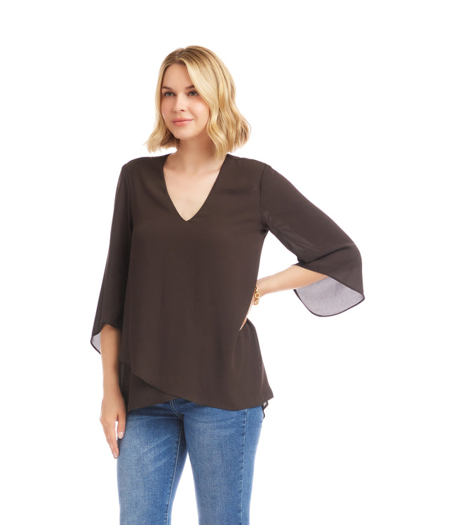 Karen Kane Brown Bracelet Sleeve Asymmetric Top Karen Kane