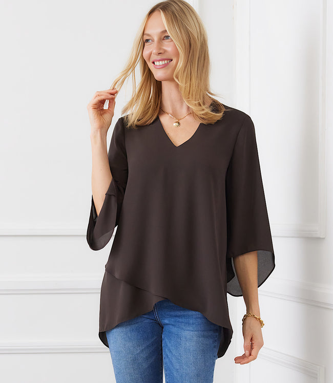 karen kane Brown Bracelet Sleeve Asymmetric Top Karen Kane