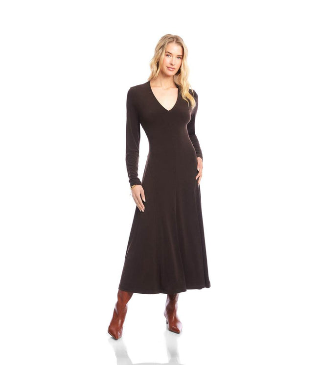 Karen Kane Brown Kate V-Neck Midi Travel Dress Karen Kane
