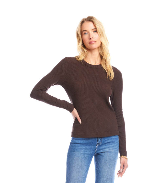Karen Kane Brown Long Sleeve Ribbed Crewneck Top Karen Kane