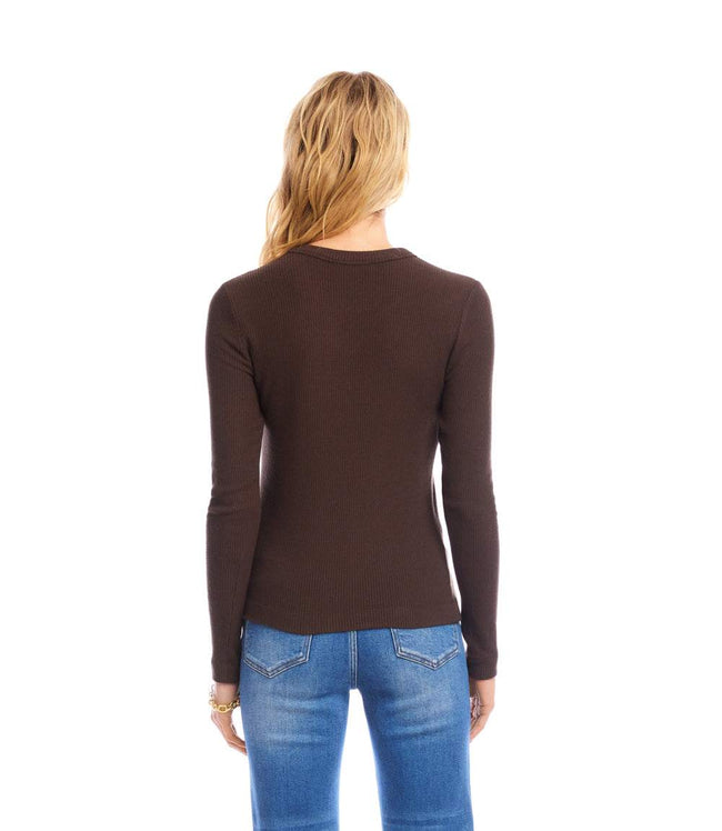 Karen Kane Brown Long Sleeve Ribbed Crewneck Top Karen Kane