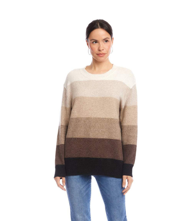 Karen Kane Brown Multi Stripe Crewneck Sweater Karen Kane