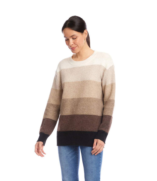 Karen Kane Brown Multi Stripe Crewneck Sweater Karen Kane