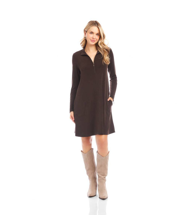 Karen Kane Brown Petite Size Zip-Up Travel Dress Karen Kane