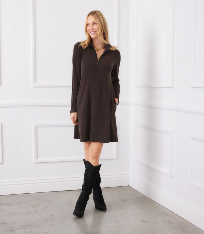 karen kane Brown Petite Size Zip-Up Travel Dress Karen Kane