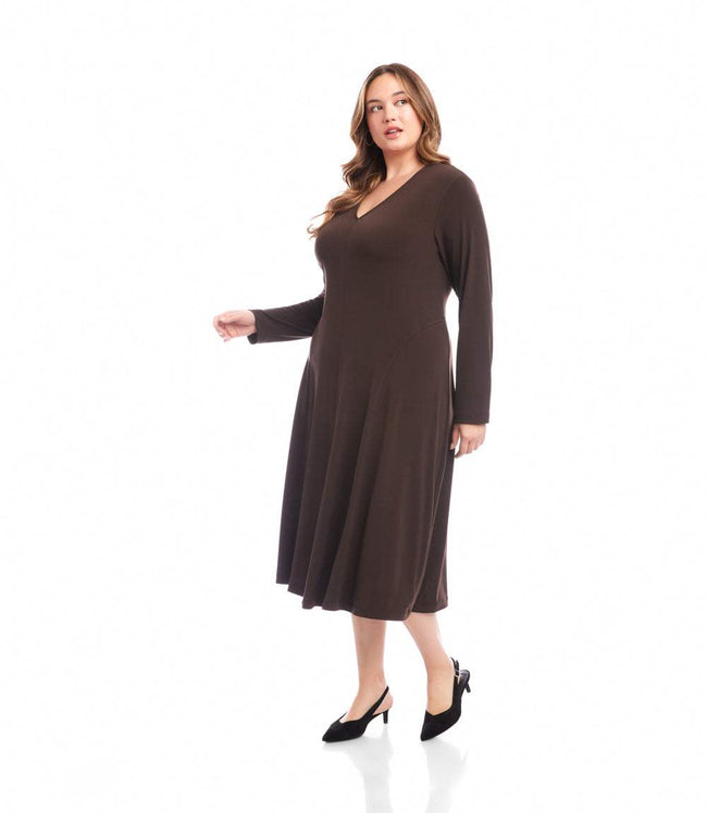 Karen Kane Brown Plus Size Kate V-Neck Midi Travel Dress Karen Kane