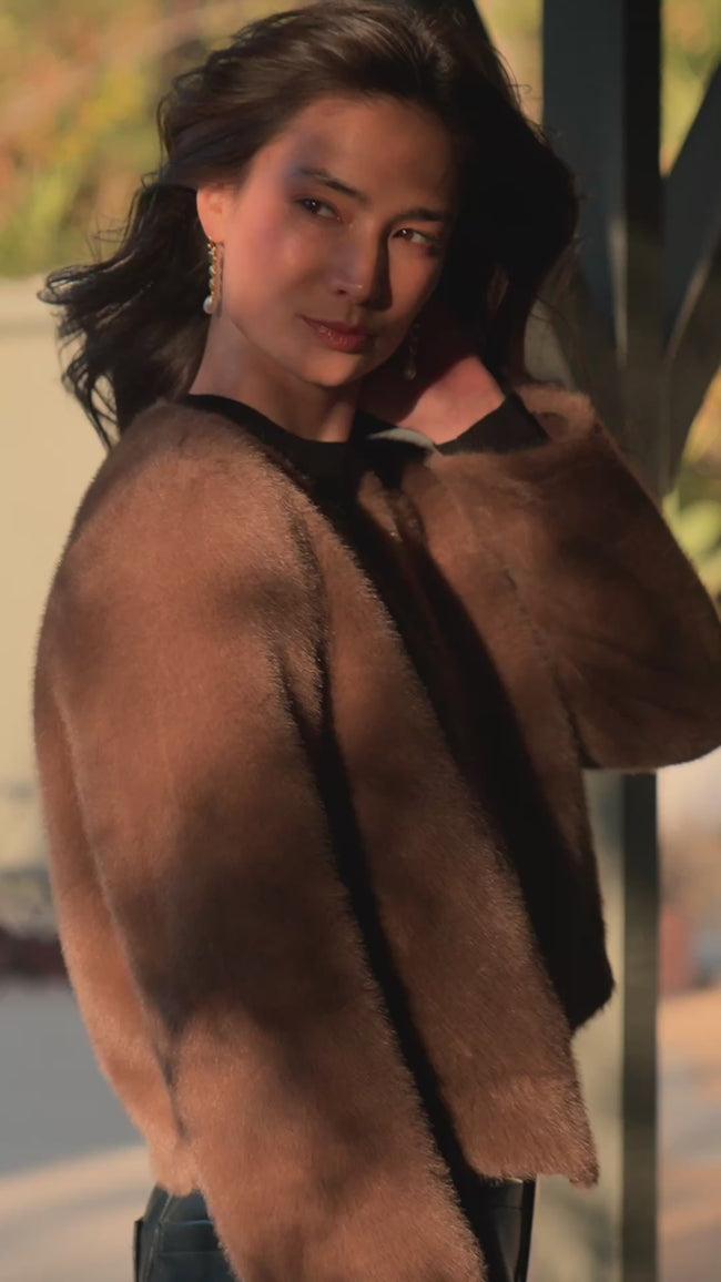 Karen Kane Brown Reversible Faux Fur Jacket Karen Kane