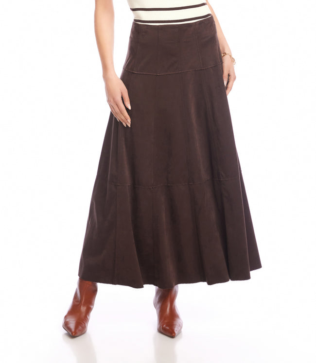 Karen Kane Brown Tiered Faux Suede Midi Skirt Karen Kane