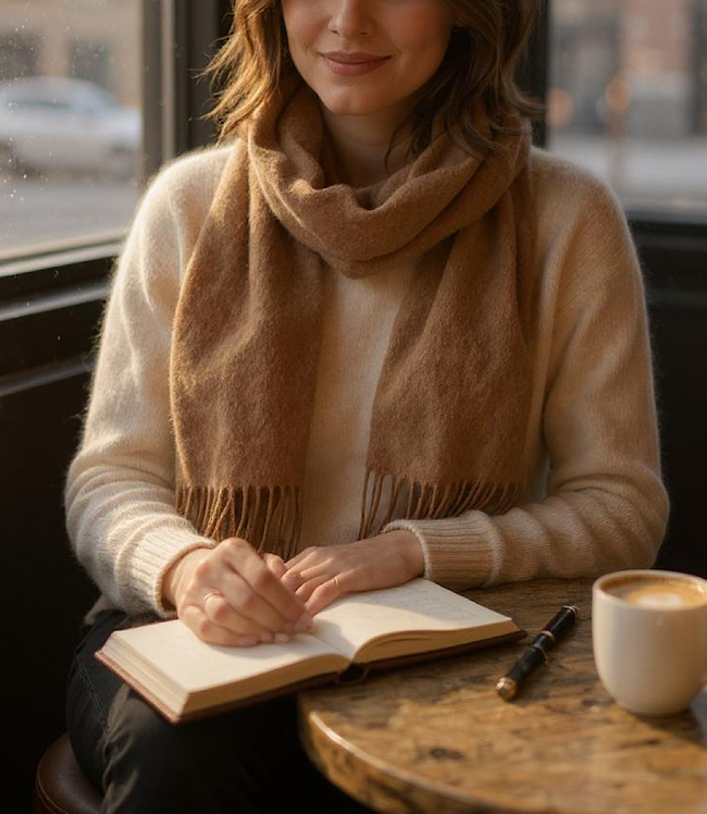 karen kane Camel Merino Wool Fringed Scarf Karen Kane