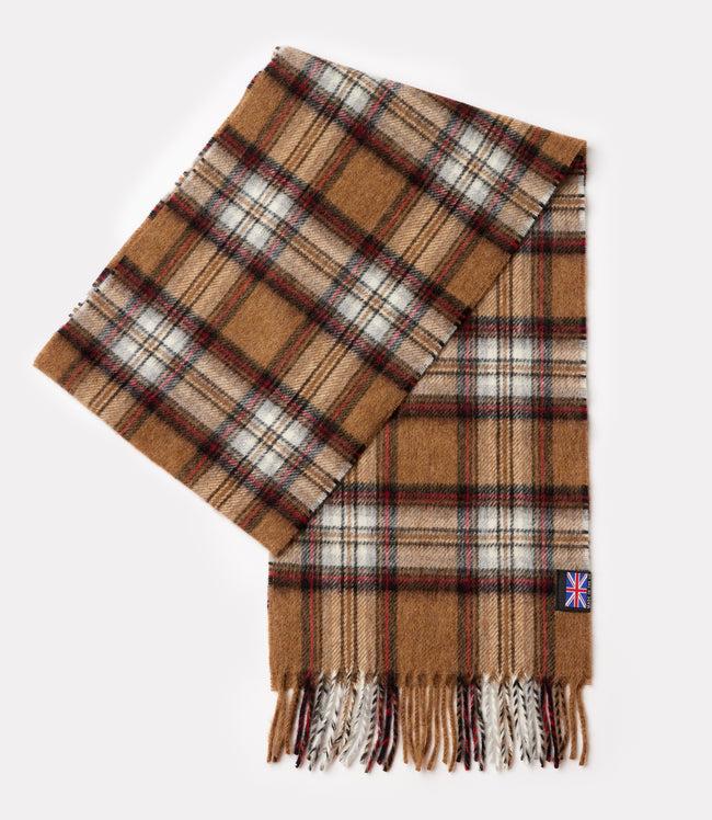 Karen Kane Camel With Black Merino Wool Fringed Plaid Scarf Karen Kane