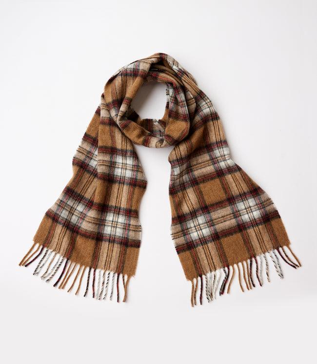 karen kane Camel With Black Merino Wool Fringed Plaid Scarf Karen Kane