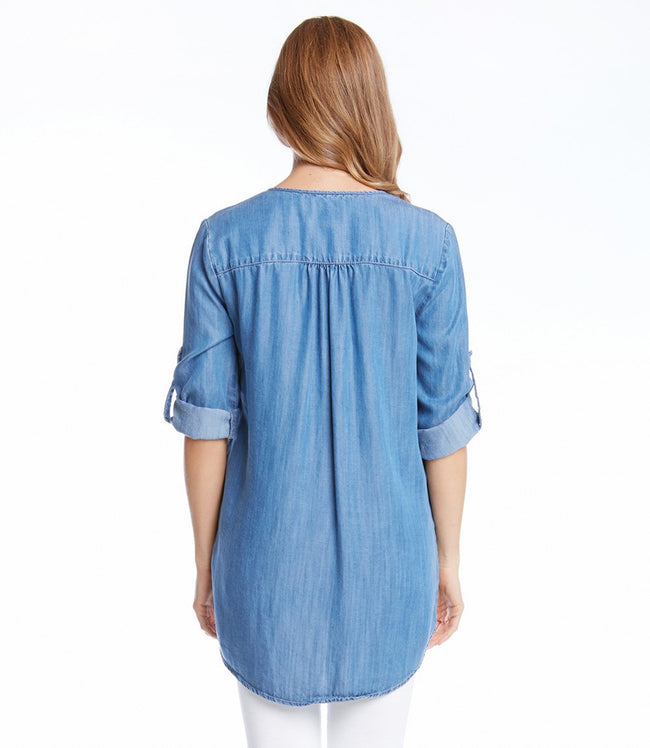 Karen Kane Chambray Asymmetric Hem Wrap Top Karen Kane