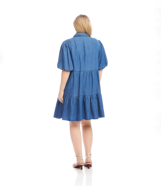 Karen Kane Chambray Plus Size Puff Sleeve Tiered Shirtdress Karen Kane