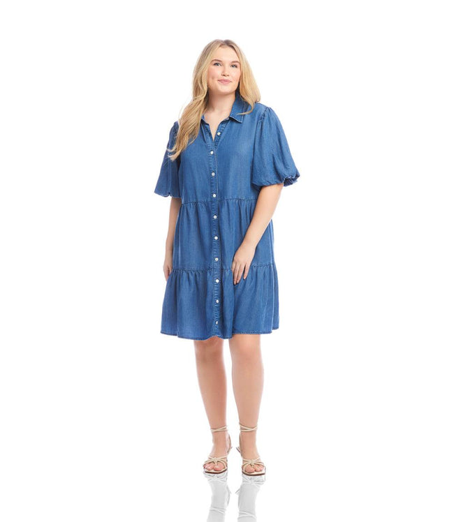 karen kane Chambray Plus Size Puff Sleeve Tiered Shirtdress Karen Kane