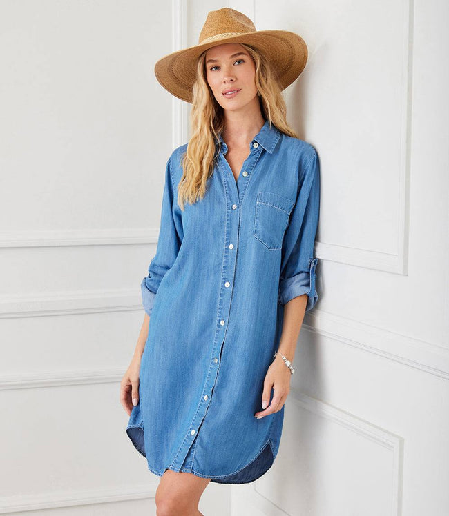 Karen Kane Chambray Roll Tab Chambray Shirtdress Karen Kane