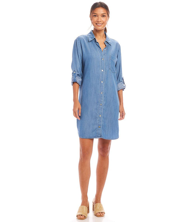 Karen Kane Chambray Roll Tab Chambray Shirtdress Karen Kane