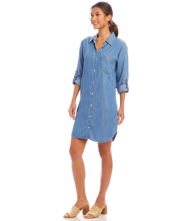 Karen Kane Chambray Roll Tab Chambray Shirtdress Karen Kane