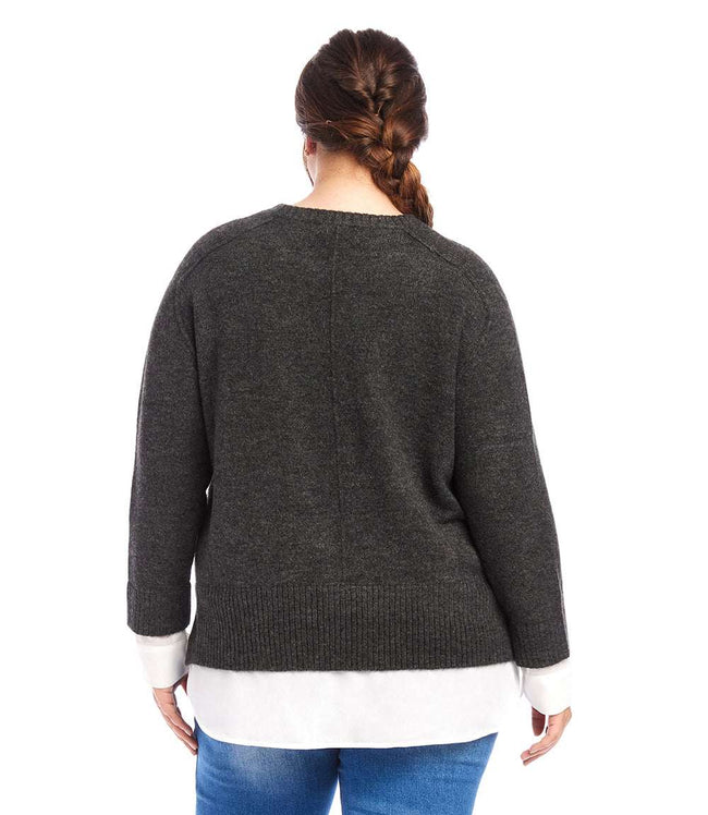 Karen Kane Charcoal Plus Size Layered Crewneck Sweater Karen Kane