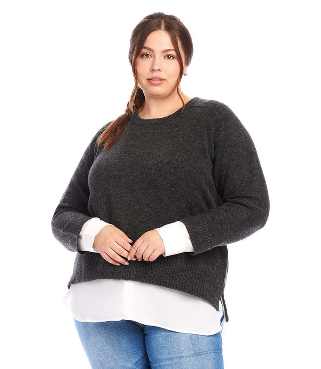 karen kane Charcoal Plus Size Layered Crewneck Sweater Karen Kane