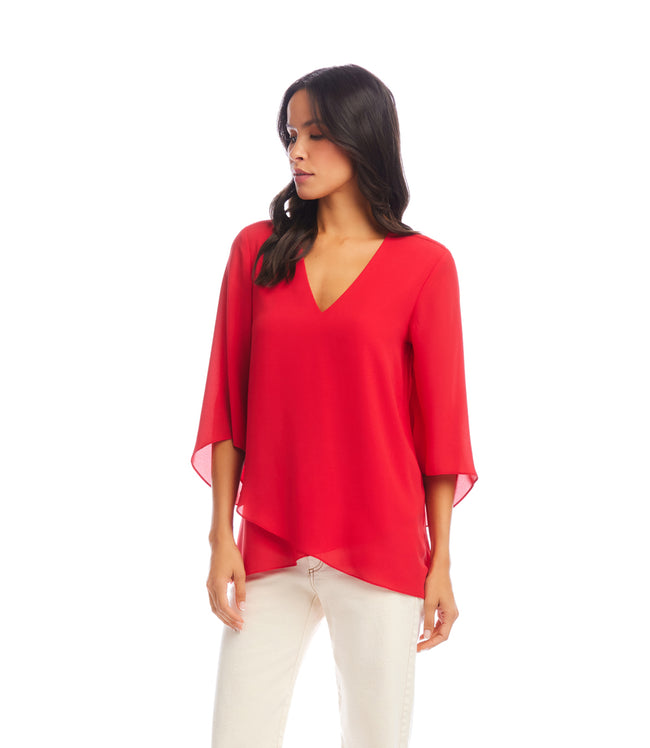 Karen Kane Cherry Bracelet Sleeve Asymmetric Top Karen Kane