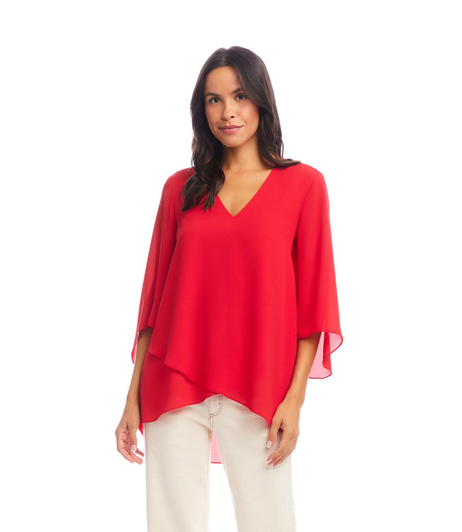 Karen Kane Cherry Bracelet Sleeve Asymmetric Top Karen Kane
