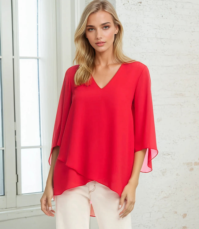 karen kane Cherry Bracelet Sleeve Asymmetric Top Karen Kane