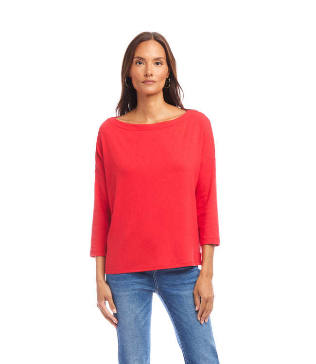 Karen Kane Cherry Petite Size 3/4 Sleeve Boatneck Top Karen Kane