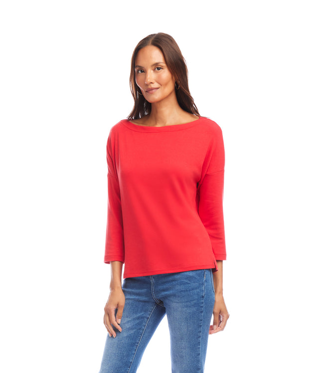Karen Kane Cherry Petite Size 3/4 Sleeve Boatneck Top Karen Kane