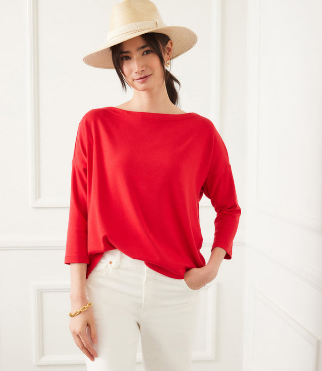 karen kane Cherry Petite Size 3/4 Sleeve Boatneck Top Karen Kane