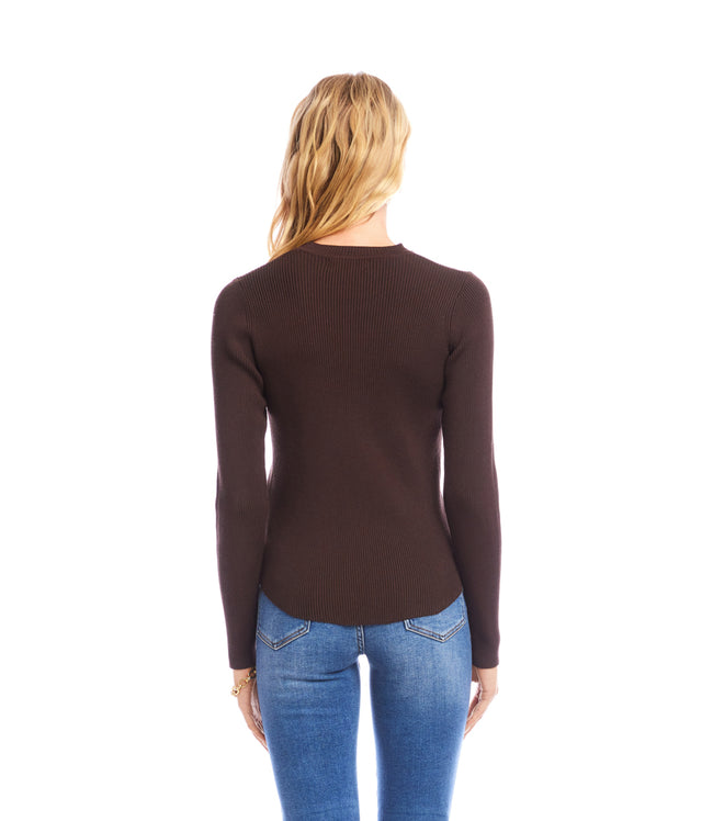Karen Kane Chocolate Ribbed Crewneck Sweater Karen Kane