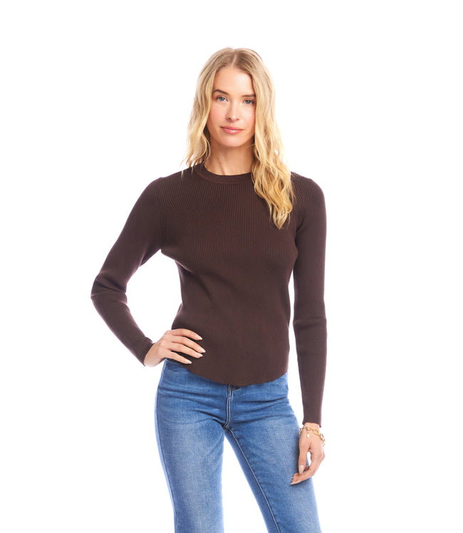 karen kane Chocolate Ribbed Crewneck Sweater Karen Kane