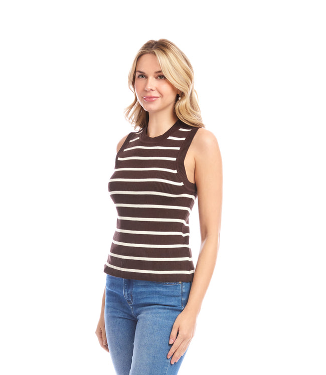 Karen Kane Chocolate Ribbed Stripe Sweater Tank Karen Kane