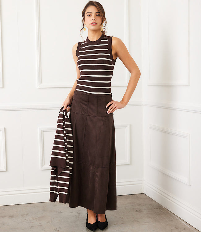 Karen Kane Chocolate Ribbed Stripe Sweater Tank Karen Kane