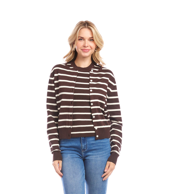 Karen Kane Chocolate Stripe Cardigan Sweater Karen Kane
