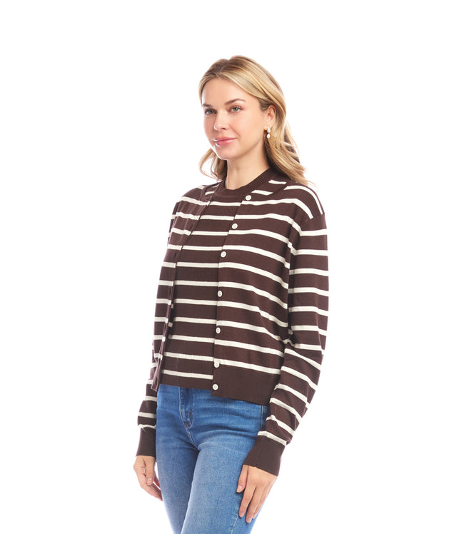 Karen Kane Chocolate Stripe Cardigan Sweater Karen Kane