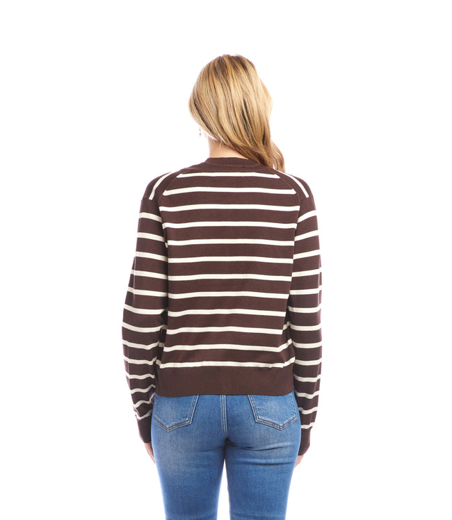 Karen Kane Chocolate Stripe Cardigan Sweater Karen Kane