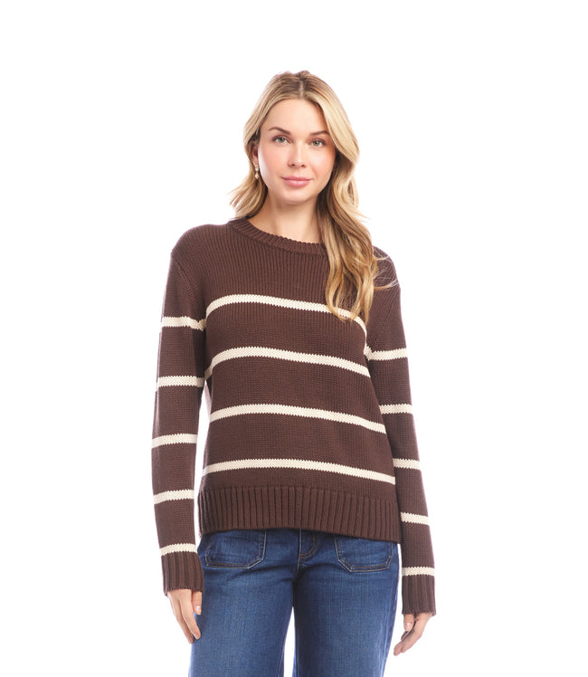 Karen Kane Chocolate Stripe Crewneck Sweater Karen Kane