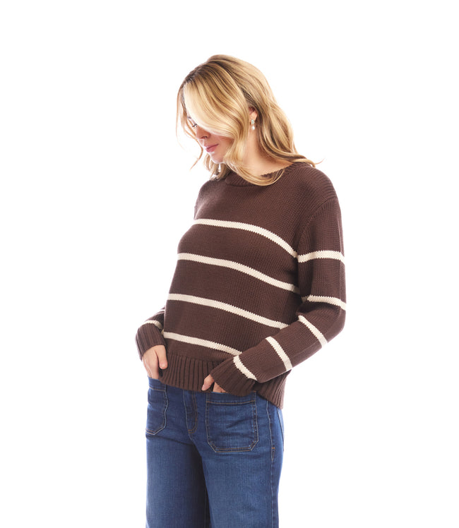 Karen Kane Chocolate Stripe Crewneck Sweater Karen Kane