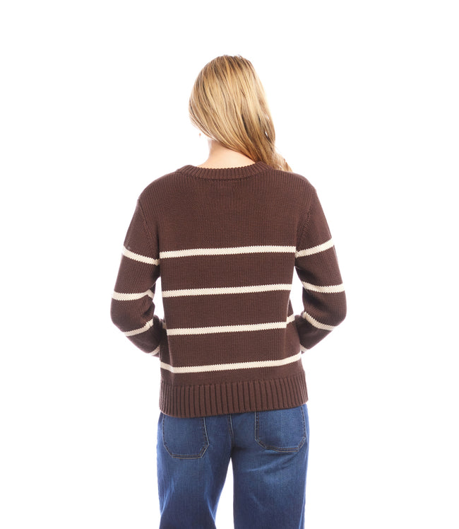 Karen Kane Chocolate Stripe Crewneck Sweater Karen Kane