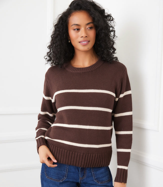 karen kane Chocolate Stripe Crewneck Sweater Karen Kane