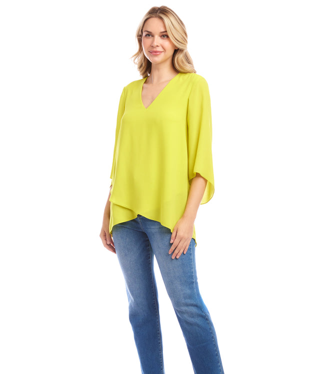 Karen Kane Citron Bracelet Sleeve Asymmetric Top Karen Kane