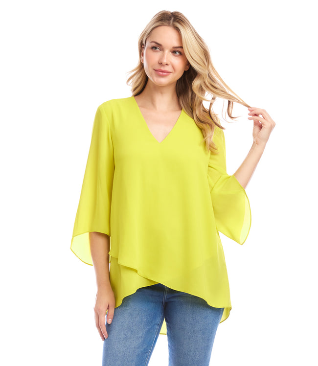 Karen Kane Citron Bracelet Sleeve Asymmetric Top Karen Kane
