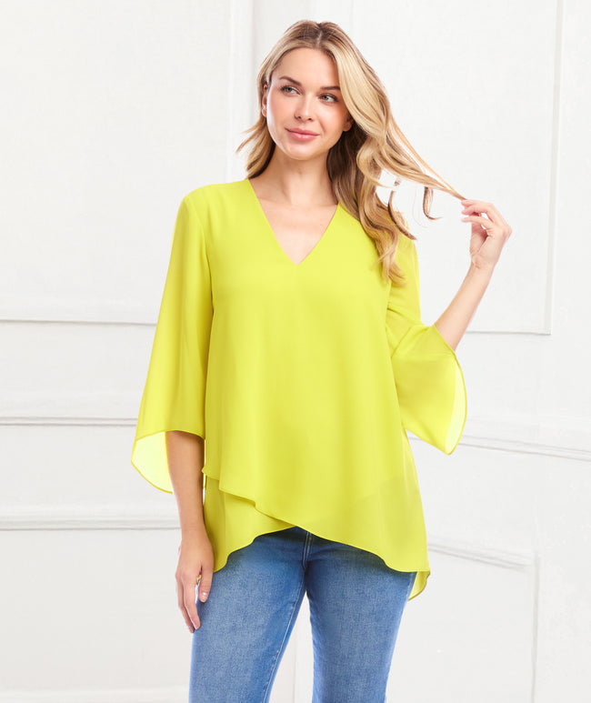 karen kane Citron Bracelet Sleeve Asymmetric Top Karen Kane