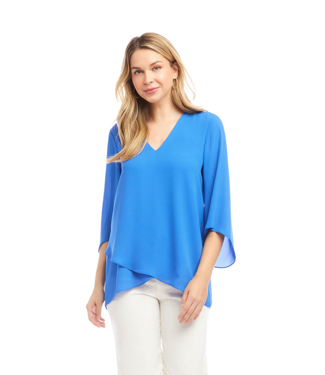 Karen Kane Cornflower Blue Bracelet Sleeve Asymmetric Top Karen Kane