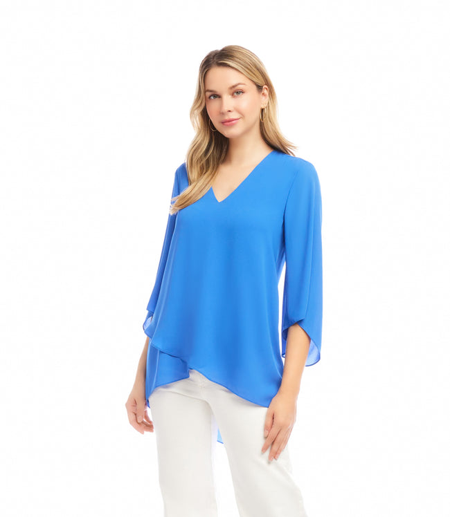 Karen Kane Cornflower Blue Bracelet Sleeve Asymmetric Top Karen Kane