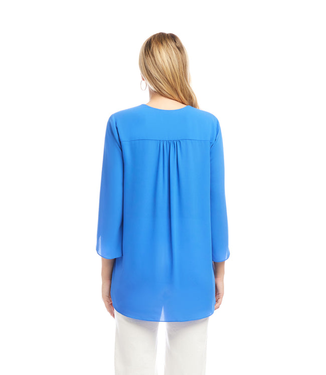 Karen Kane Cornflower Blue Bracelet Sleeve Asymmetric Top Karen Kane