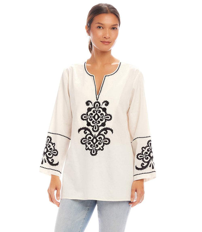 Karen Kane Cream 3/4 Sleeve Embroidered Tunic Karen Kane