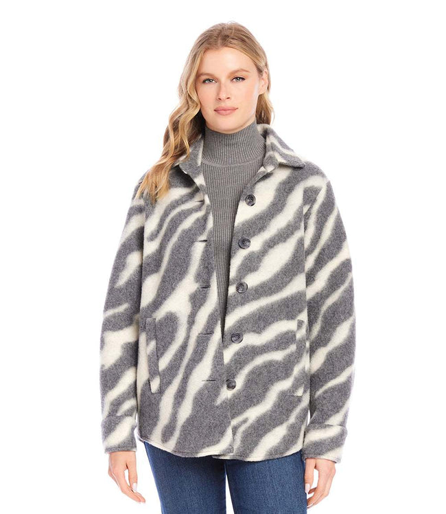 Karen Kane Cream And Gray Brushed Shirt Jacket Karen Kane